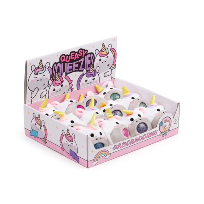 Brinquedo de pelúcia espremível Queasy Squeezies Adoracorns Unicornio