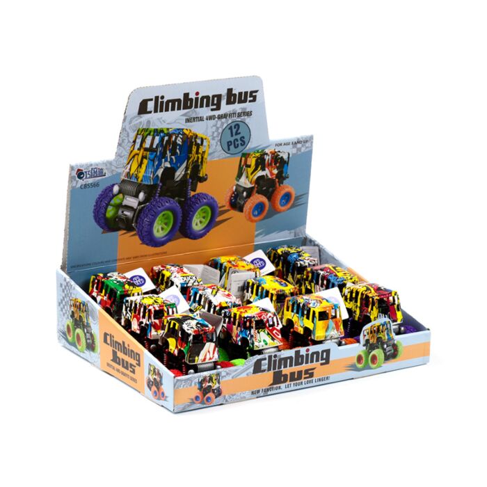 Brinquedo de ação de impulso Autocarro de acrobacias Graffiti