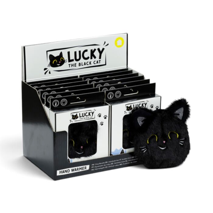 Aquecedor de mãos com pelúcia Lucky o Gato preto da sorte