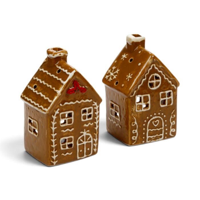 Porta-velas de Natal em forma de casinha de gengibre - Gelo