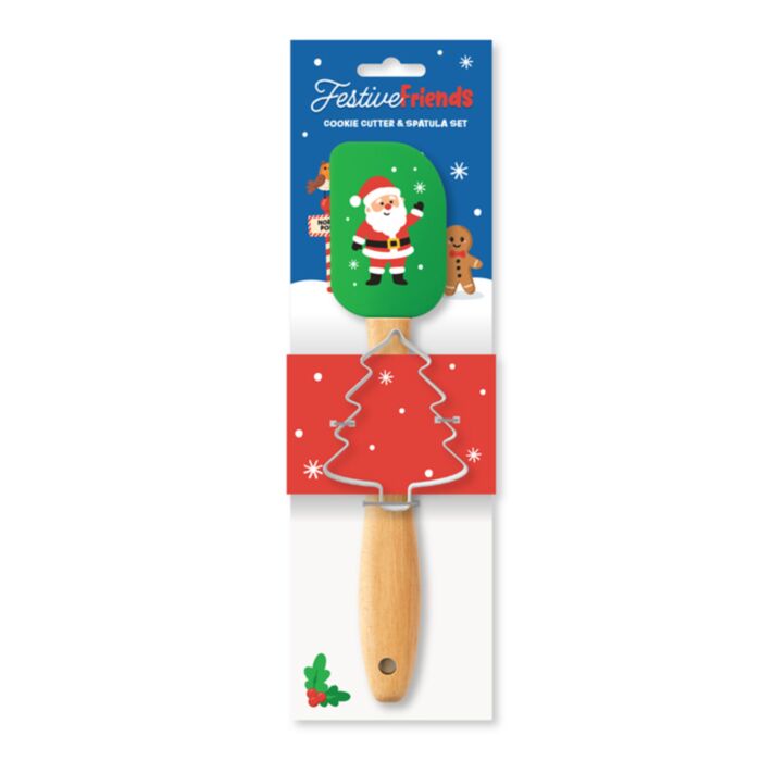 Conjunto de espátula e cortador de bolachas em forma de árvore de Natal - Amigos do Natal