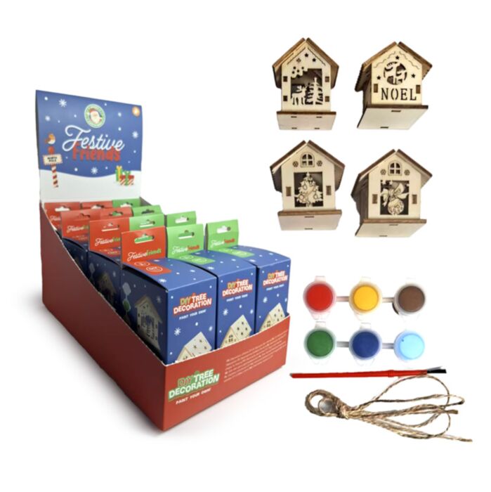 Decoração de Natal para árvore pinte suas próprias casinhas de Natal - Festive Friends 