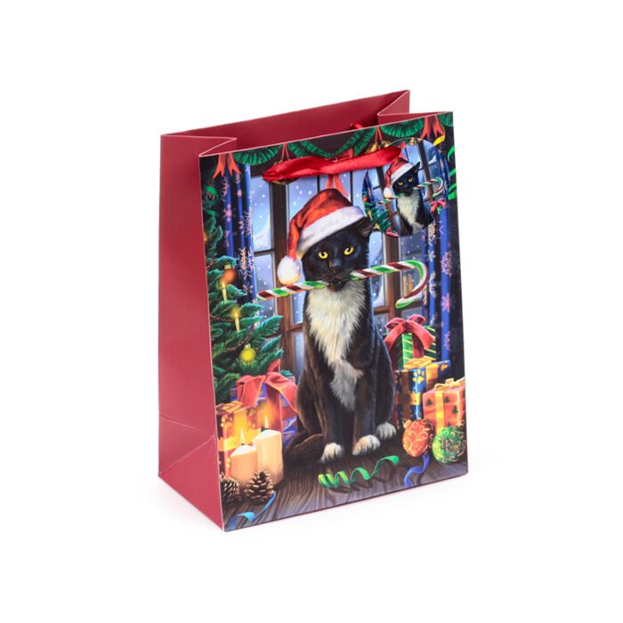 Saco médio para presentes gato negro de natal Lisa Parker
