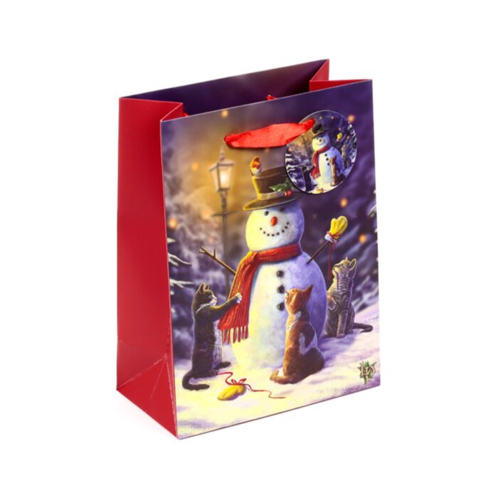 Saco médio para presentes Lisa Parker Boneco de neve e gatos
