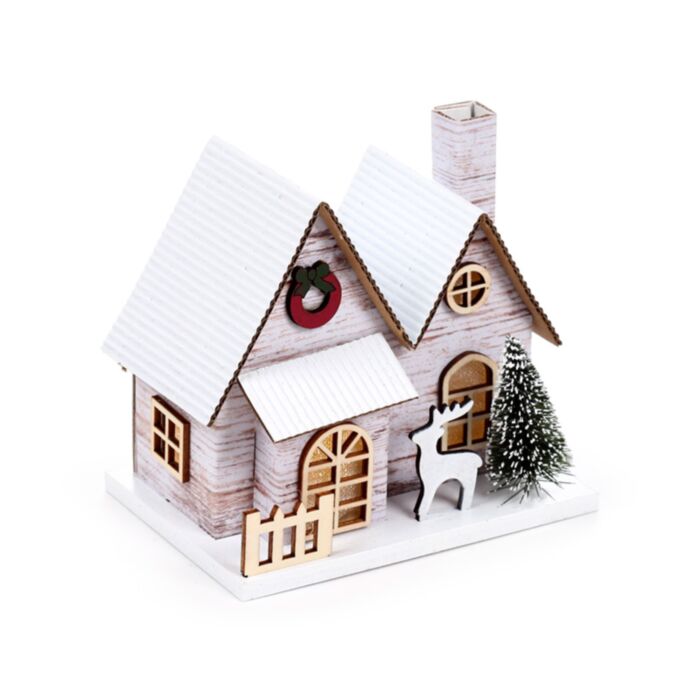 Decoração LED de casa de Natal com dupla fachada em bétula prateada