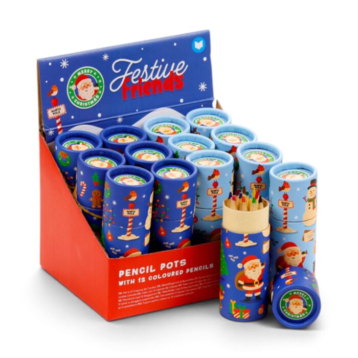 Tubo com 12 lápis de cor Festive Friends Natal