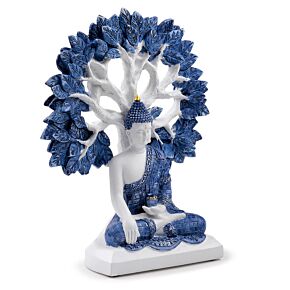 Buda tailandês branco e azul Árvore da vida Buda tailandês branco e azul Árvore da vida