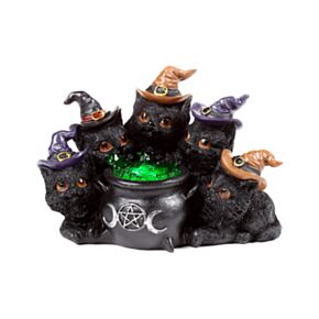 Caldeirão borbulhante LED com gatos pretos bruxos