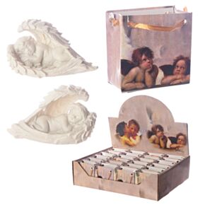 Cherub em asas de anjo em bolsa