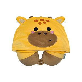Almofada de viagem memory foam com capuz Hoodeazzz Raffi a Girafa