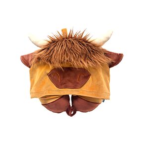 Almofada de viagem memory foam com capuz Hoodeazzz Highland Coo Plush Almofada de viagem memory foam com capuz Hoodeazzz Highland Coo Plush