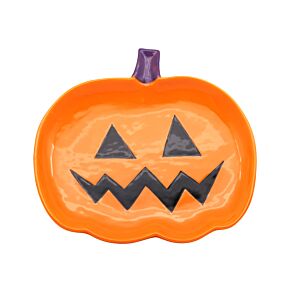 Prato de cerâmica com abóbora assustadora