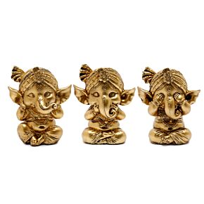 Conjunto de 3 Ganesh de Ouro - Não Ouça Não Veja Não Fale Conjunto de 3 Ganesh de Ouro - Não Ouça Não Veja Não Fale