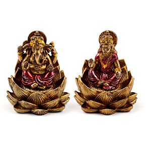 Conjunto de 2 peças Ganesh e Lakshmi Lotus em ouro Conjunto de 2 peças Ganesh e Lakshmi Lotus em ouro