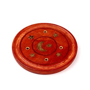 Queimador redondo em madeira de Mango com Lua e Estrelas Queimador redondo em madeira de Mango com Lua e Estrelas