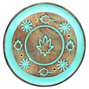 Queimador de Incenso redondo em madeira MANGO - Folha Verde Queimador de Incenso redondo em madeira MANGO - Folha Verde