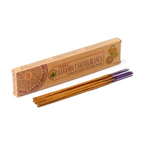 Incensos em bastão de lavanda e salva branca da Goloka Organika