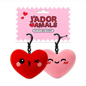 Conjunto de 2 mini porta-chaves Squidglys J'Adoramals em forma de coração, cor-de-rosa e vermelho