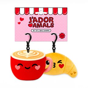 Conjunto de 2 mini porta-chaves Squidglys J'Adoramals croissant e café 