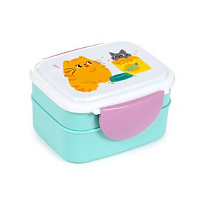 Lancheira Bento empilhada com fecho clip e talheres Beans & Co Gatos Lancheira Bento empilhada com fecho clip e talheres Beans & Co Gatos