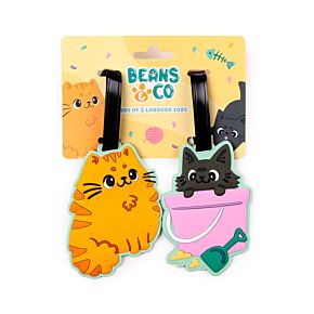 Conjunto de 2 etiquetas de PVC para bagagem Beans & Co Gatos Conjunto de 2 etiquetas de PVC para bagagem Beans & Co Gatos