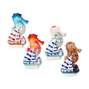 Íman souvenir beira-mar Cavalo marinho com barcos à vela e âncoras Íman souvenir beira-mar Cavalo marinho com barcos à vela e âncoras