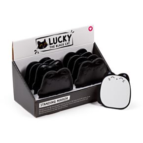 Espelho compacto pequeno com suporte Lucky o Gato preto da sorte