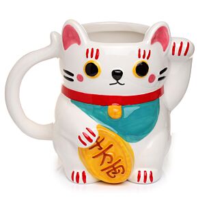 Caneca Gato Chinês da Sorte Maneki Neko Branco