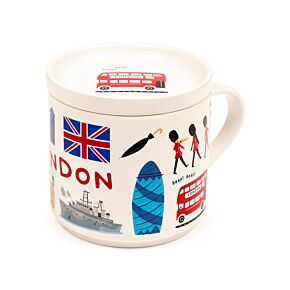 Conjunto de caneca e tampa com base para copos Souvenir de Londres Conjunto de caneca e tampa com base para copos Souvenir de Londres