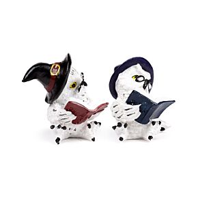 Coruja mágica velha e sábia a ler livros de feitiços Coruja mágica velha e sábia a ler livros de feitiços