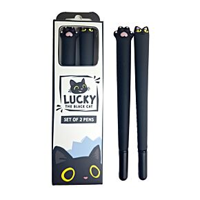 Conjunto de 2 canetas de ponta fina Lucky o Gato preto da Sorte