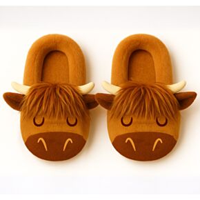 Pantufas antiderrapantes de pelúcia, tamanho 39-41 Highland Coo Cow