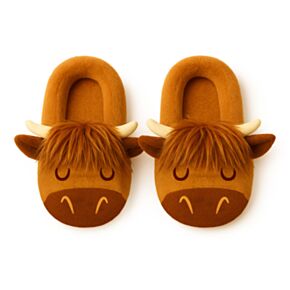 Pantufa antiderrapantes de pelúcia, tamanho 36-38 Highland Coo Cow