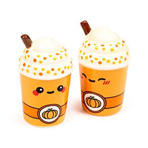 Set de Sal e Pimenta em cerâmica Foodiemals Latte com especiarias de abóbora Set de Sal e Pimenta em cerâmica Foodiemals Latte com especiarias de abóbora