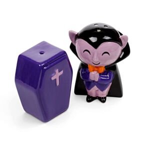 Set de Sal e Pimenta Drácula Assustador e ataúde 