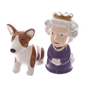 Set de Sal e Pimenta Rainha e cão Corgi