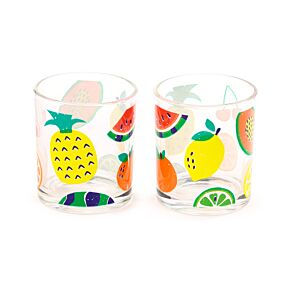 Conjunto de 2 Copos de vidro Frutas do verão Conjunto de 2 Copos de vidro Frutas do verão