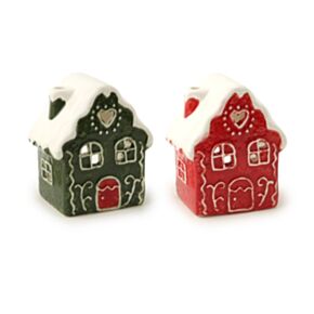 Porta-velas de Natal em forma de casinha de gengibre - Vermelho e Verde