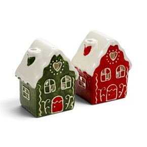 Porta-velas de Natal em forma de casinha de gengibre - Vermelho e Verde