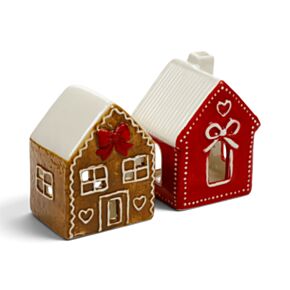 Porta-velas de Natal em forma de casinha de gengibre - Fitas